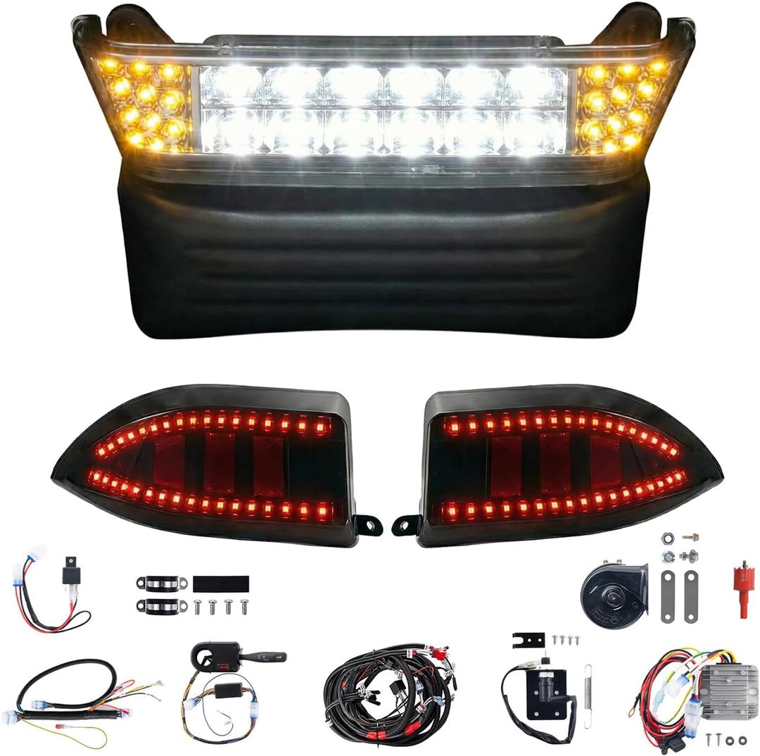 NOKINS Club Car Precedent Light Kit with Bumper for Club Car Precedent 2004-UP Electric Gas Golf Cart - 12V LED Headlight & Turn Signal Light(Fit #102524800/1025248-01) (Front & Rear Light Deluxe Set)