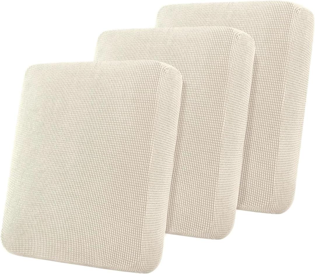 Flamingo P Super Stretch Couch Cushion Covers 3 Piece Set Sofa Seat Slipcovers with Elastic Bottom, Machine Washable Furniture Protector for Pets & Kids (3 Seat Cushion Cover, Cream)