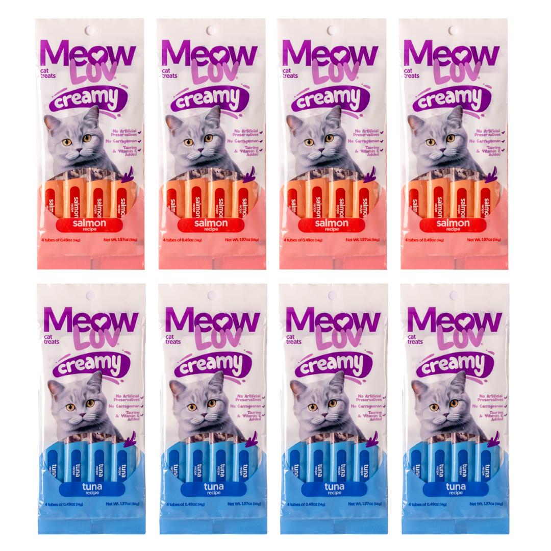 2 x Meow Luv Salmon and Tuna Lickable Cat Treats, 0.5 Ounce, Pack of 4 (EXP 09/10/26)
