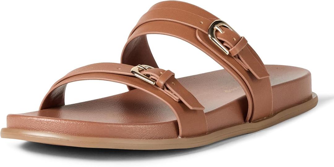 The Drop Women's Avona Two Strap Slide Sandals (9, Cognac)