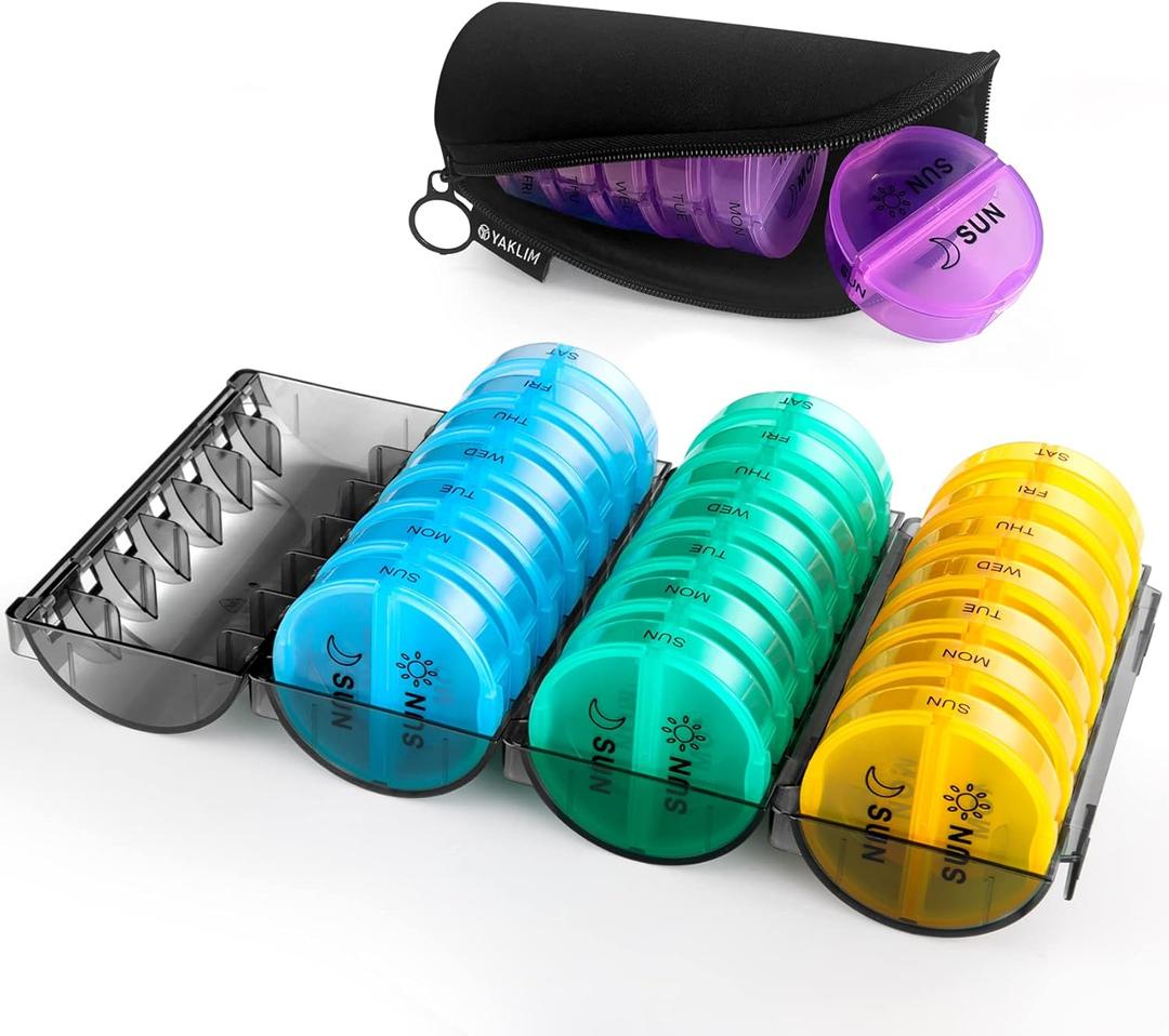 Yaklim Monthly Pill Organizer 2 Times A Day,XL One Month 28 Day Pill Box AM PM,Daily Pill Case Large 4 Week,Medication Organizer Dispenser for Pills,Fish Oils, Vitamin,Supplement4 Colors