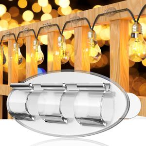 Hooks for Outdoor String Lights Clips: 30Pcs Heavy Duty Light Hooks with Waterproof Adhesive Strips, Adhesive Hooks, Outdoors Sticky Clips, Outside Clear Cord Holders for Hanging Christmas Lighting