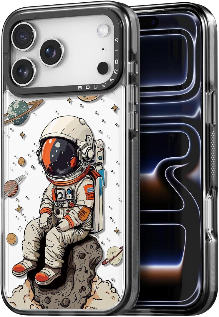 Bouvardia for iPhone 17 Pro Max Case, Cute Design for Women & Girls, Protective & Aesthetic, Gray Bumper - Astronaut