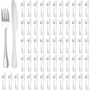 200 Pcs Silver Silverware Set, Includes 100 Forks and 100 Knives, Stainless Steel Flatware Set, Elegant and Sturdy Cutlery with Smooth Surface, Dinner Tableware for Home, Restaurant