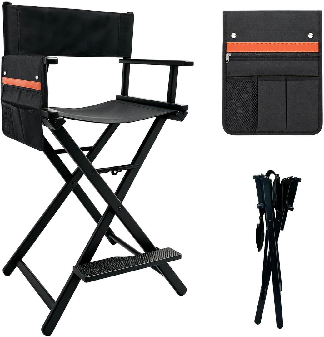 30" Extra Tall Folding Director Chair, Lightweight Aluminum Makeup Chair