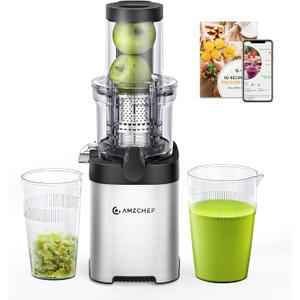 AMZCHEF Cold Press Juicer, Juicer Machines - 3.1" Large Feed Chute for Whole Fruits & Vegetables, Stainless Steel Slow Masticating Juicer Easy to Clean, Large Auger, Double Strainers, Silver (3.1-inch Feed Chute) AMZCHEF Cold Press Juicer, Juicer Machines - 3.1" Large Feed Chute for Whole Fruits & Vegetables, Stainless Steel Slow Masticating Juicer Easy to Clean, Large Auger, Double Strainers, Silver (3.1-inch Feed Chute)