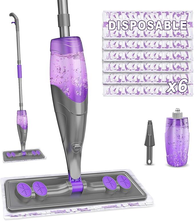 IOPRETTY Spray Mops for Floor Cleaning  Wet Dry Mops with 6 Disposable Pads for Swiffer Powermop  Refillable Bottle for Hardwood Tile Home Kitchen  Absorbs Pet Hair Dust Stains