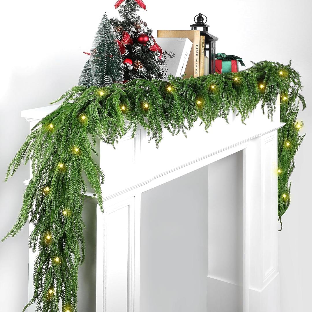Fovths 1 Pack 12 Feet Christmas Norfolk Garlands Set Green Artificial Winter Pine Garlands Light String Faux Greenery Garland Pine Garland for Xmas Holiday Home Indoor Decor, Green