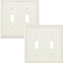 2-Pack Double Toggle Light Switch Cover Plate, Light Almond | Pearls Beaded Decorative Dual Switch Plate Covers, 2 Gang Metal Wall Plate, Corrosion Resistant