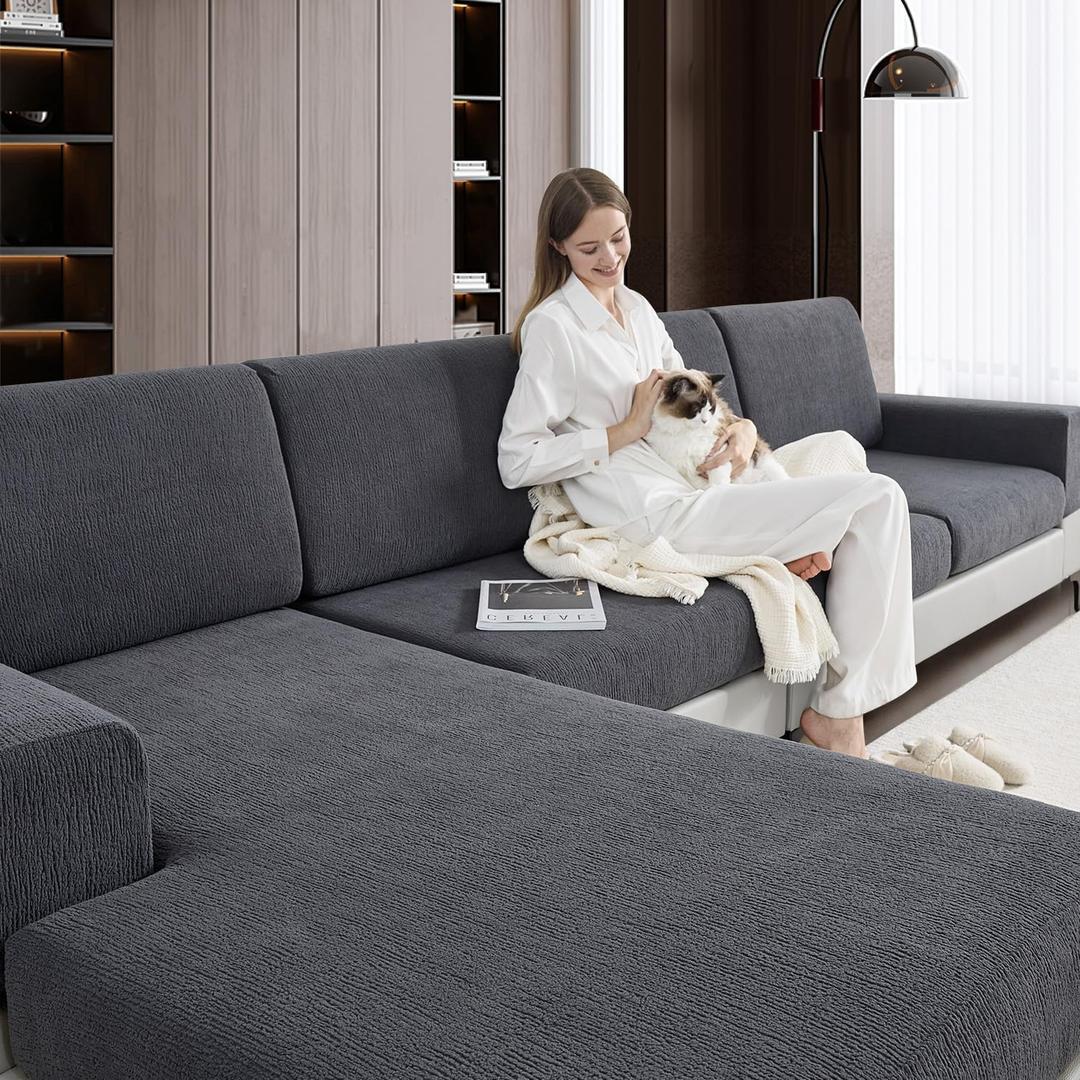 Couch Cushion Covers Sectional Couch Covers Stretch Washable Soft Seat Cushion Covers Furniture Protector Sofa Slipcovers for Pets(Dark Grey,3 Pieces Seat Covers or Back Covers)