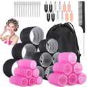 50Piece Hair Rollers Set, Self-Grip Rollers Hair Curlers for Long Medium Short Hair, 4 Sizes of Hair Rolls(6 Jumbo + 6 Large + 6 Medium + 6 Small + 1 Storage Bag), and 24Pcs Clips/1Pcs Comb