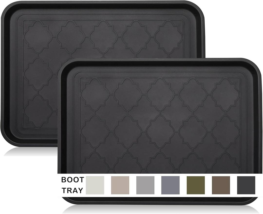 Boot Tray for Entryway Indoor, Heavy Duty Shoe Mat Tray 2 Packs, 16.7"x12.8" Waterproof Shoes Trays with Raised Edge, Outdoor Multi-Purpose Mats for Boots, Garden, Pets (Black)