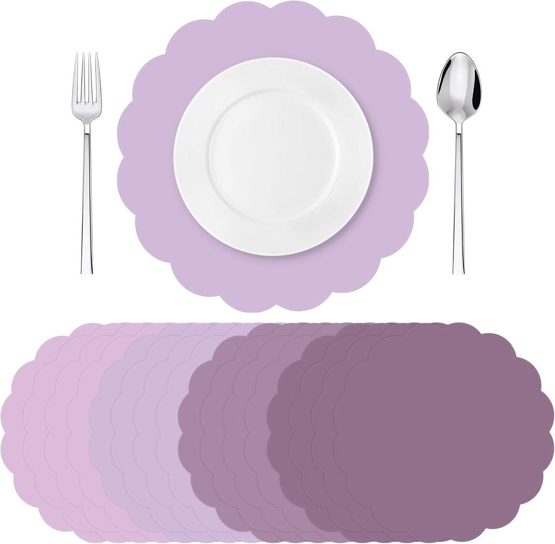 Tinlade 80 Pcs Dusty Purple Placemats Paper 13 Inch Disposable Place Mats Decorative Round Scalloped Table Placemats for Wedding Banquet Bridal Birthday Party Supplies Dining Tableware Decor