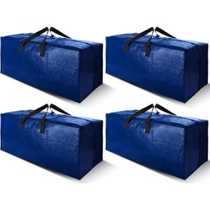 Cosy Family 4 Pack Heavy Duty Extra Large Moving Bags with Backpack Straps - Strong Handles & Zippers, Storage Totes For Space Saving, Fold Flat, Alternative to Moving Box (X-Large-Set of 4, Blue)