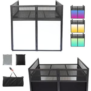 Portable DJ Booth DJ Facade DJ Table Station Two-position Height Adjustable Tabletop DJ Table Stand DJ Event Booth w/Travel Bag Black&White Scrims For Gig, Party, Show