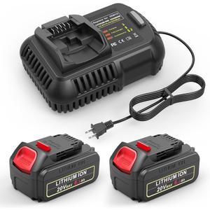 Replacement for DeWalt 20V Max Battery Charger, 2 Pack 6.0Ah Replace Battery & DCB112 Fast Charger Compatible with Dewalt 20V Max Battery DCB206 DCB205 DCB208 & 20 Volt Cordless Power Tool