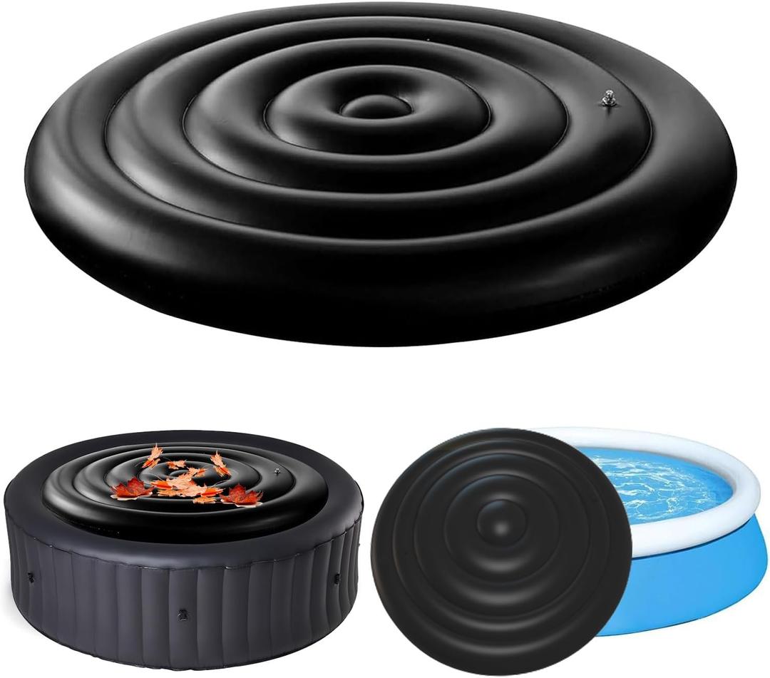 4.5 FT Inflatable Hot Tub Cover,Energy Saving Lid for Round Hot Tub,Outdoor Inflatable Hot Tub,Inflatable Insert Insulated Lid Replacement (Black)