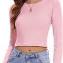 REORIA Women's Oversized Y2K Long Sleeve T-Shirt Crewneck Fall Casual Tee Basic Workout Top Trendy Clothes 2025(Pink X-Large)