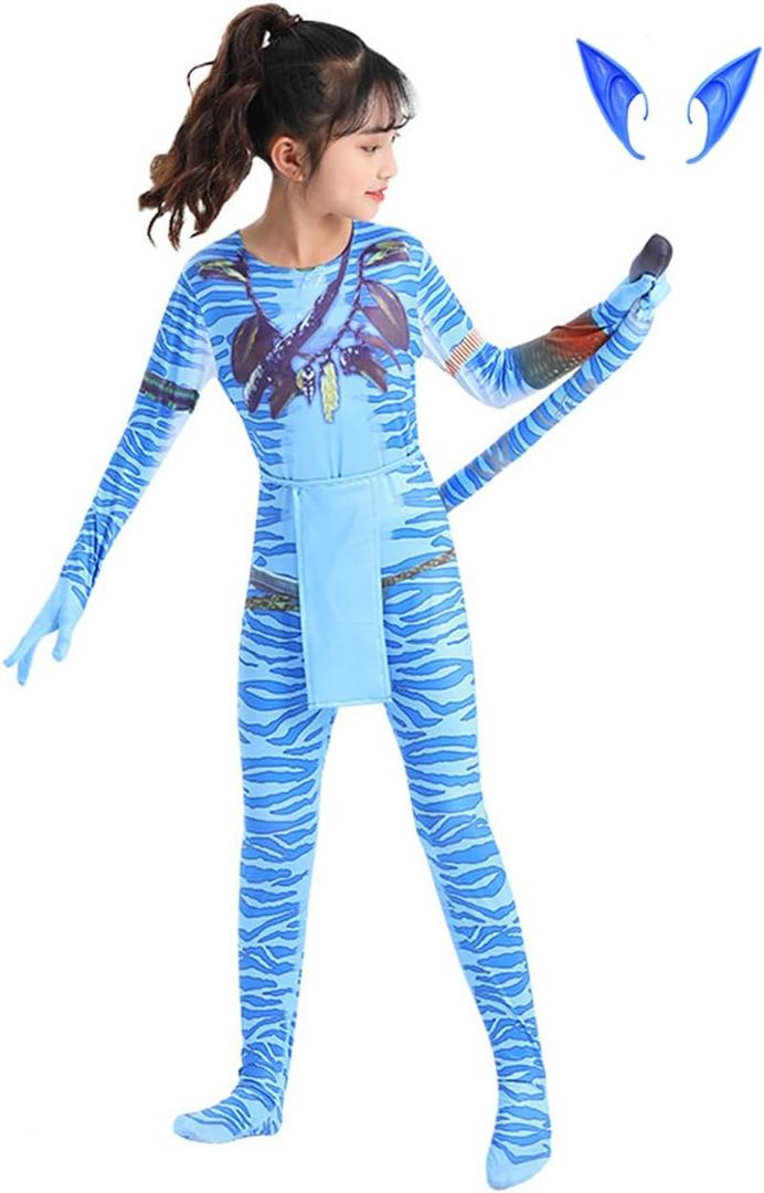 LEMONBABY Superhero Kids Boys Girls Halloween Birthday Party Cosplay Bodysuit Costumes (8-9y, Neytiri)