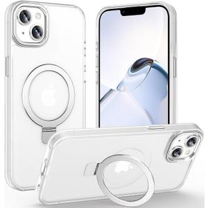 Magnetic for iPhone 14 Case with Ring Stand, [10 FT Drop Protection] [Velvety Touch] Slim Translucent Matte Back Shockproof Phone Case for iPhone 14 6.1'', Frosted White