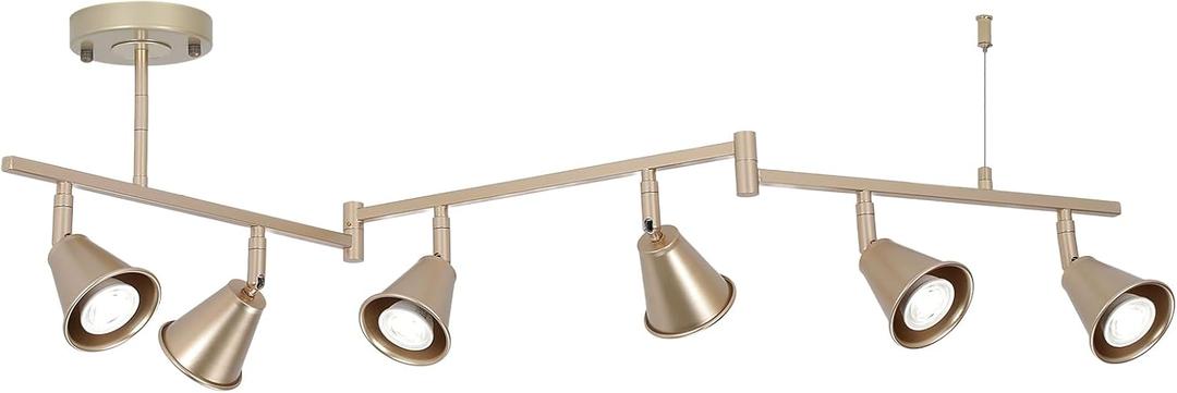 6-Light Modern Track Lighting Fixtures Ceiling, Flexible Foldable Arm and Rotatable Light Head, Champagne Gold Kitchen Track Lighting for Kitchen Islands, Dining Rooms, Bars
