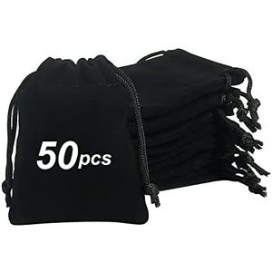 Shintop 50pcs Little velvet Jewelry bags, 3x4inch Black Drawstring Gift pouches Coin Purse for Dice Small Business Party Favor