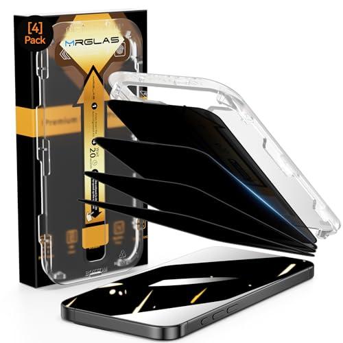 MRGLAS 4-Pack Privacy Screen Protector for iPhone 15 Pro [Auto-Alignment Kit] [10X Military Grade Protection] 9H Shatterproof Tempered Glass Compatible 15 Pro 6.1" Case-Friendly, Zero bubble