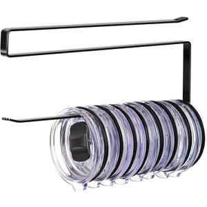 Tumbler Lid Organizer, Horizontal Tumbler Lid Storage Hook Up to 10 Lids, Space Saving Cup Lid Holders Under Cabinet Tumbler Lid Hook for Kitchen Organizer and Storage, Hanging Paper Towel Rack Hanger (Black)