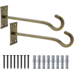 QIEGL 10 inch Heavy Duty Hanging Plant Bracket Decorative Wall Hook 2 Pack (Gold Hammertone)