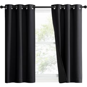 NICETOWN Complete 100% Blackout Curtain Set, Black, 37" W by 50" L, Double Panels, Thermal Insulated & Energy Efficiency Window Draperies with Black Liner, Noise Reducing Short Curtains for Kids Room