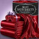 DECOLURE Satin Bed Sheets - 4 Piece Luxury Silky King Size Bedding Set - Softer Than Silk, Wrinkle-Free with 15 Deep Pocket Fitted Sheet, Perfect for Hair & Skin, Gifts for Women (Red)