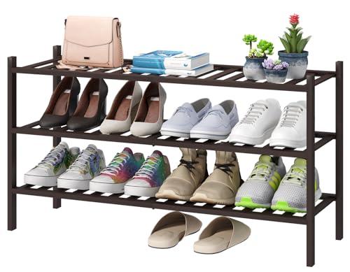 viewcare Long Shoe Rack, Bamboo Wood Shoe Rack for Closet, Entryway & Hallway, 3-Tier Stackable Shoe Shelf
