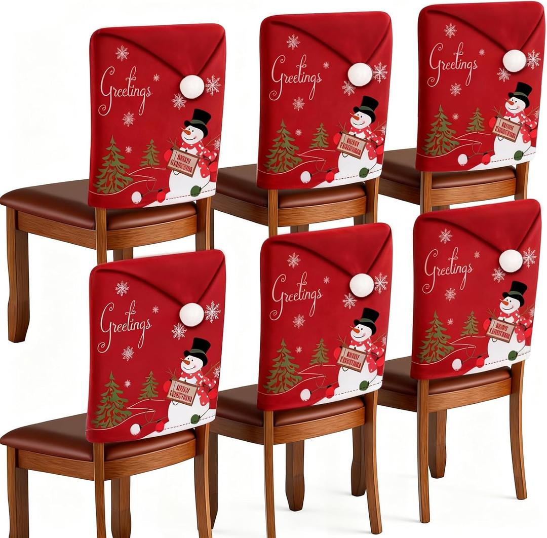 VERONLY Christmas Chair Covers Set of 6 for Dining Chairs, Tear-Resistant Machine Washable Slipcovers, Reusable Holiday Decor for Xmas New Year Party, Home Kitchen Decor (Color1)