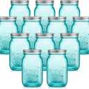 Tessco for you 12 Pcs Bulk Teal Mason Jars with Lids 16 oz Decorative Centerpieces Glass Pint Canning Containers Regular Mouth for Flower Food Storage Wedding Halloween Christmas DIY Crafts