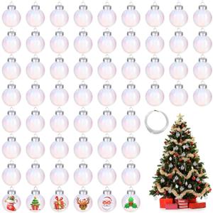 Aneco 60 Pcs Christmas Iridescent Ornaments Balls, 2.4 Inch Plastic Clear Ball with Fishing Line, Hanging Fillable Balls Ornament for Crafts DIY Xmas Tree Decor