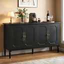 RoyalCraft 59" Buffet Cabinet with Storage, Vintage Sideboard with Adjustable Shelves & Carved Handle, Mid Century Modern Painted Credenza Coffee Bar for Kitchen, Dining Room, Satin Black 16"D x 58"W x 31"H