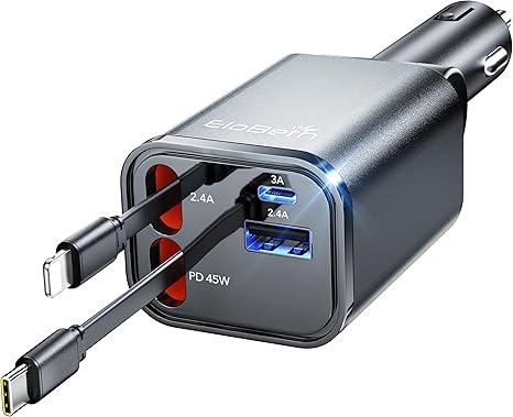 Retractable Car Charger Adapter for iPhone 17,4 in 1 Fast Charging Car Phone Charger,69W USB C Car Truck Accessories,Road Trip Essentials Gift for Men Women for iPhone 17/16/15/14/13/12,Galaxy S25