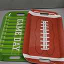 FYSUIMU 2Pcs Football Serving Tray Melamine Board with Handles Green Brown Football Themed Serving Platter for Sport Game Day Party Food Supplies, 16.4 x 11 x 1.2 inch
