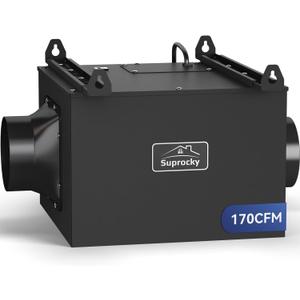 170CFM Ultra Quiet In Line Fan, Remote Mount Exhaust Ventilation Fan for Bathroom, Kitchen, Garage and Residential Applications, Black