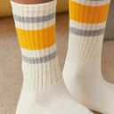 Retro Striped Crew Socks Breathable Cotton Athletic Socks with Seamless Toe, Unisex Comfort Fit for Women and Men (3 Packs-b)