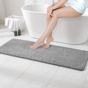 MIULEE Grey Bathroom Runner Rug 24x60 Inches, Long Bath Mat for Bathroom Floor Bathtub Showers, Machine Washable Absorbent Microfiber Carpet with TPR Anti-Slip Back (24''x60'', Grey)