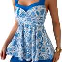 B2prity Tankini Swimsuits for Women Tummy Control Two Piece Modest Bathing Suits Floral Skirt Top with Boyshorts M