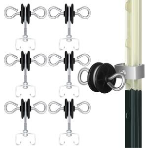 Gisafai 6 Pcs Electric Fence Gate Handles T Post Gate Handle Anchors Double Hook 2 Rings Steel Insulators with Easy Screws for Wire Electric Fence Wood Post Agricultural and Ranchers, Black
