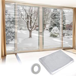 Apipi Patio Door Window Insulation for Winter - 87 x 236 in Thicken Sealing Plastic for Winterizing, Clear Shrink Film Cover Kit with Double-Side Tape for Large Window/ Sliding Door/French Door