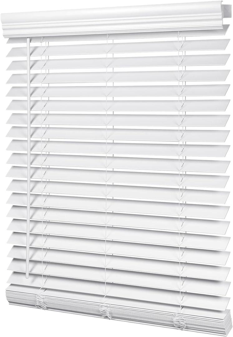 LazBlinds 2-inch Cordless Faux Wood Blinds with Royal Valance, Room Darkening Horizontal Window Blinds, Inside Mount Blinds for Windows - Fit for Window 35.5'' W x 60'' H - White