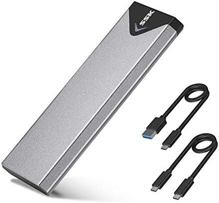 SSK M.2 NVME SATA SSD Enclosure Adapter, USB 3.2 Gen 2 (10 Gbps) to NVME PCI-E SATA M-Key/(B+M) Key Solid State Drive External Enclosure Aluminum Support UASP Trim for SSDs 2242/2260/2280