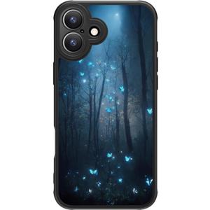 FUNMIKO for iPhone 17 Case Wireless Charging & Military-Grade Protection - Trendy Floral Design for Women Girls, Matte Non-Slip Phone Cover with Shockproof Corners - Glowing Butterflies