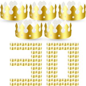 Crtiin 30 Pcs Gold Paper Crown for Adults Princess Hats Crafts Birthday Party Bulk Crowns for School Classroom(Classic Style)