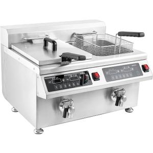 EGGKITPO 240V 7000W Commercial Induction Fryer 12L2(25.4 QT) Electric Deep Fryer with Solid Baskets, 60 Minutes Timer Oil Drain Stainless Steel Bulid for Large Restaurant or Business Use