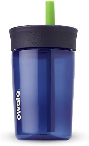 Owala Kids BPA-Free Plastic Tumbler with Spill Resistant Flexible Straw, Easy to Clean, Kids Water Bottle, Great for Travel, Dishwasher Safe, 15 Oz, Navy and Blue